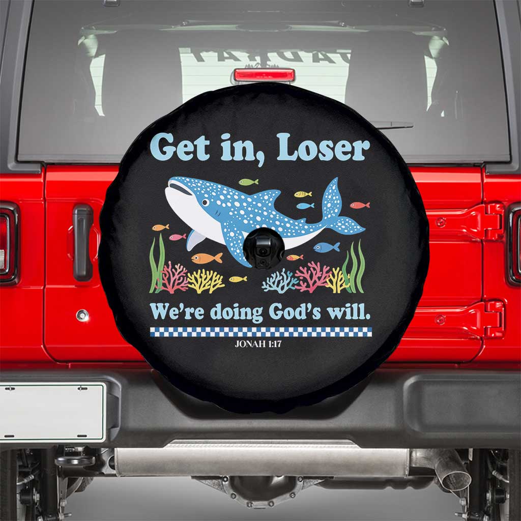 Colorful Whale Shark Christian Bible Jonah 1:17 Spare Tire Cover Funny Get In Loser We're Doing God's Will TS02 Black Print Your Wear