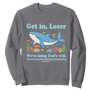Colorful Whale Shark Christian Bible Jonah 1:17 Sweatshirt Funny Get In Loser We're Doing God's Will TS02 Charcoal Print Your Wear