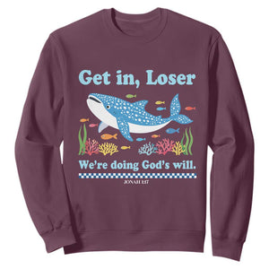 Colorful Whale Shark Christian Bible Jonah 1:17 Sweatshirt Funny Get In Loser We're Doing God's Will TS02 Maroon Print Your Wear