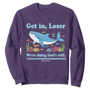 Colorful Whale Shark Christian Bible Jonah 1:17 Sweatshirt Funny Get In Loser We're Doing God's Will TS02 Purple Print Your Wear