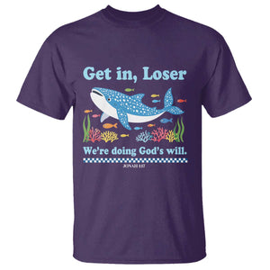 Colorful Whale Shark Christian Bible Jonah 1:17 T Shirt Funny Get In Loser We're Doing God's Will TS02 Purple Print Your Wear