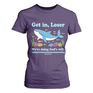 Colorful Whale Shark Christian Bible Jonah 1:17 T Shirt For Women Funny Get In Loser We're Doing God's Will TS02 Purple Print Your Wear