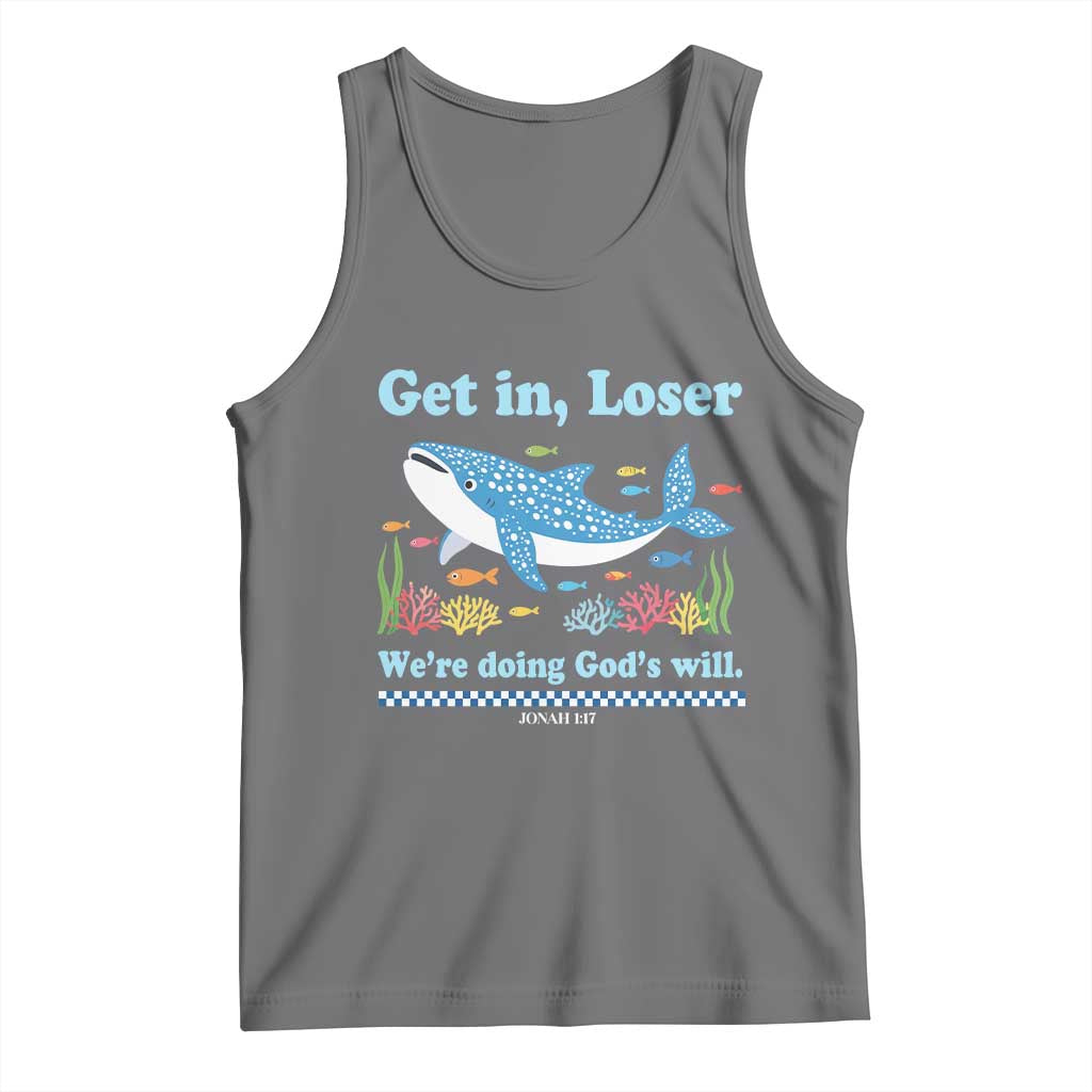 Colorful Whale Shark Christian Bible Jonah 1:17 Tank Top Funny Get In Loser We're Doing God's Will TS02 Black Heather Print Your Wear