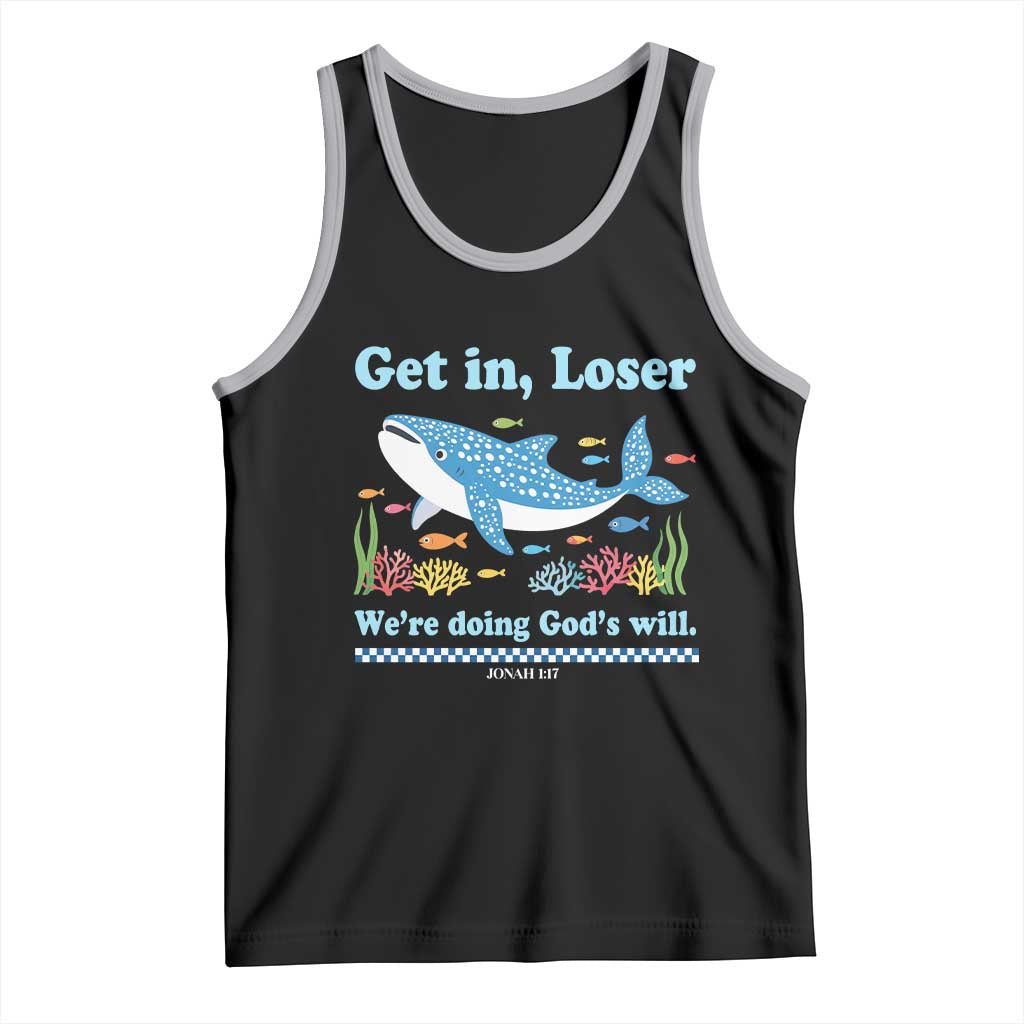 Colorful Whale Shark Christian Bible Jonah 1:17 Tank Top Funny Get In Loser We're Doing God's Will TS02 Black Athletic Heather Print Your Wear