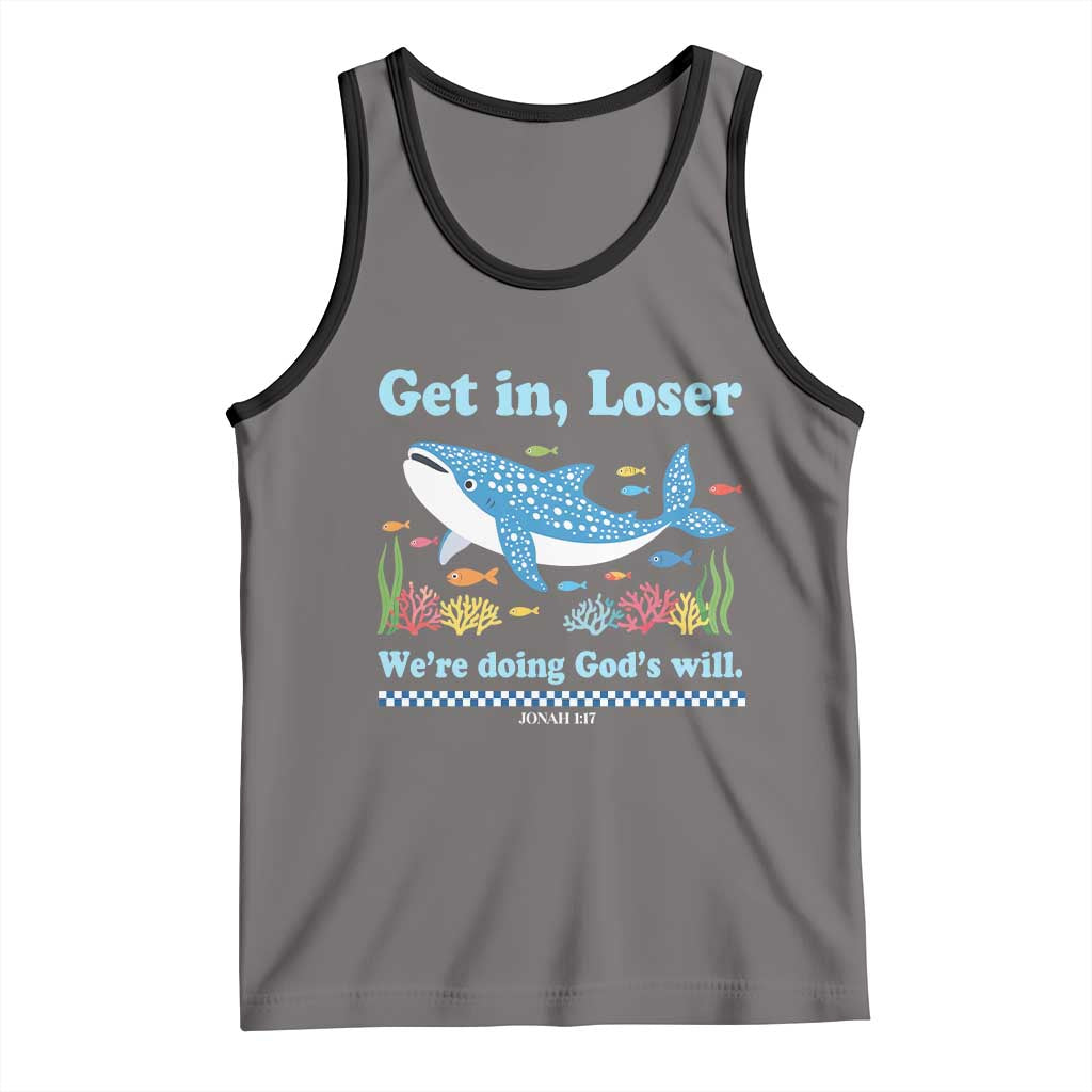 Colorful Whale Shark Christian Bible Jonah 1:17 Tank Top Funny Get In Loser We're Doing God's Will TS02 Deep Heather Black Print Your Wear