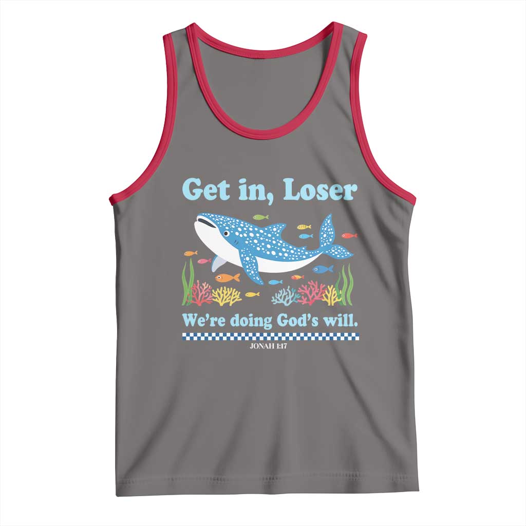 Colorful Whale Shark Christian Bible Jonah 1:17 Tank Top Funny Get In Loser We're Doing God's Will TS02 Deep Heather Red Print Your Wear