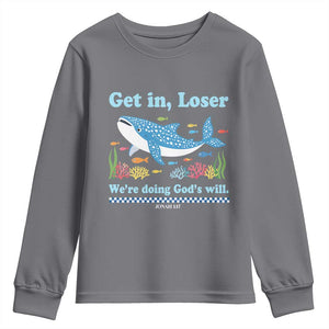 Colorful Whale Shark Christian Bible Jonah 1:17 Youth Sweatshirt Funny Get In Loser We're Doing God's Will TS02 Charcoal Print Your Wear