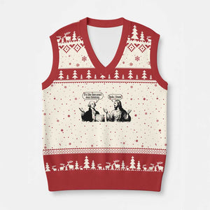 Funny George Washington and Jesus Conversation V-Neck Knit Sweater Vest Dude I Know Founding Values and Faith Political Commentary TS02 Beige Red Print Your Wear