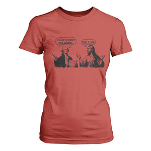 Funny George Washington and Jesus Conversation T Shirt For Women Dude I Know Founding Values and Faith Political Commentary TS02 Red Print Your Wear