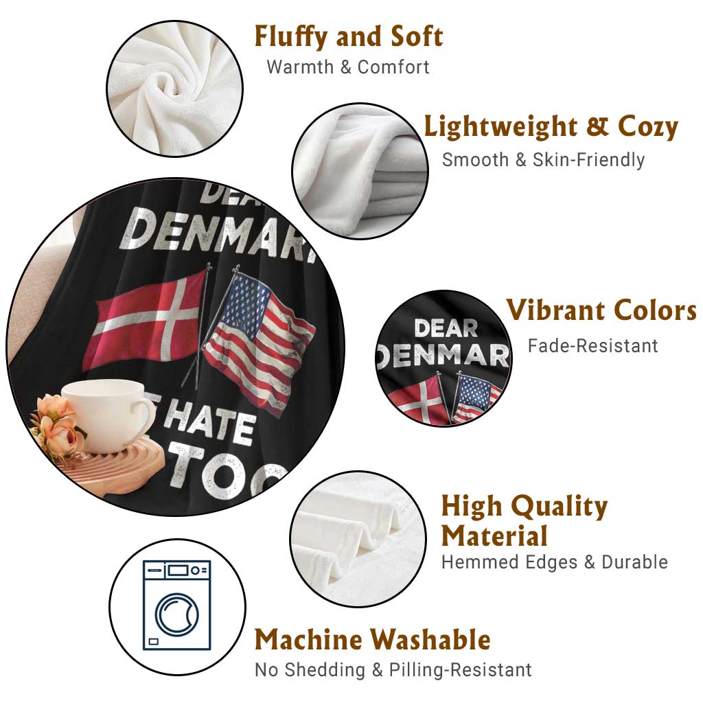 Dear Denmark We Hate Him Too Throw Blanket Funny Political Satire with US and Danish Flags TS02 Print Your Wear