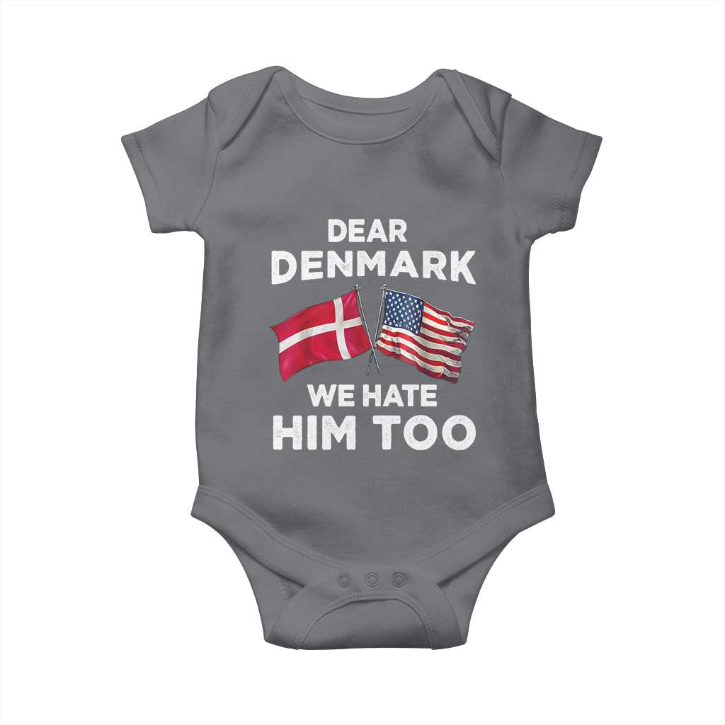 Dear Denmark We Hate Him Too Baby Onesie Funny Political Satire with US and Danish Flags TS02 Charcoal Print Your Wear