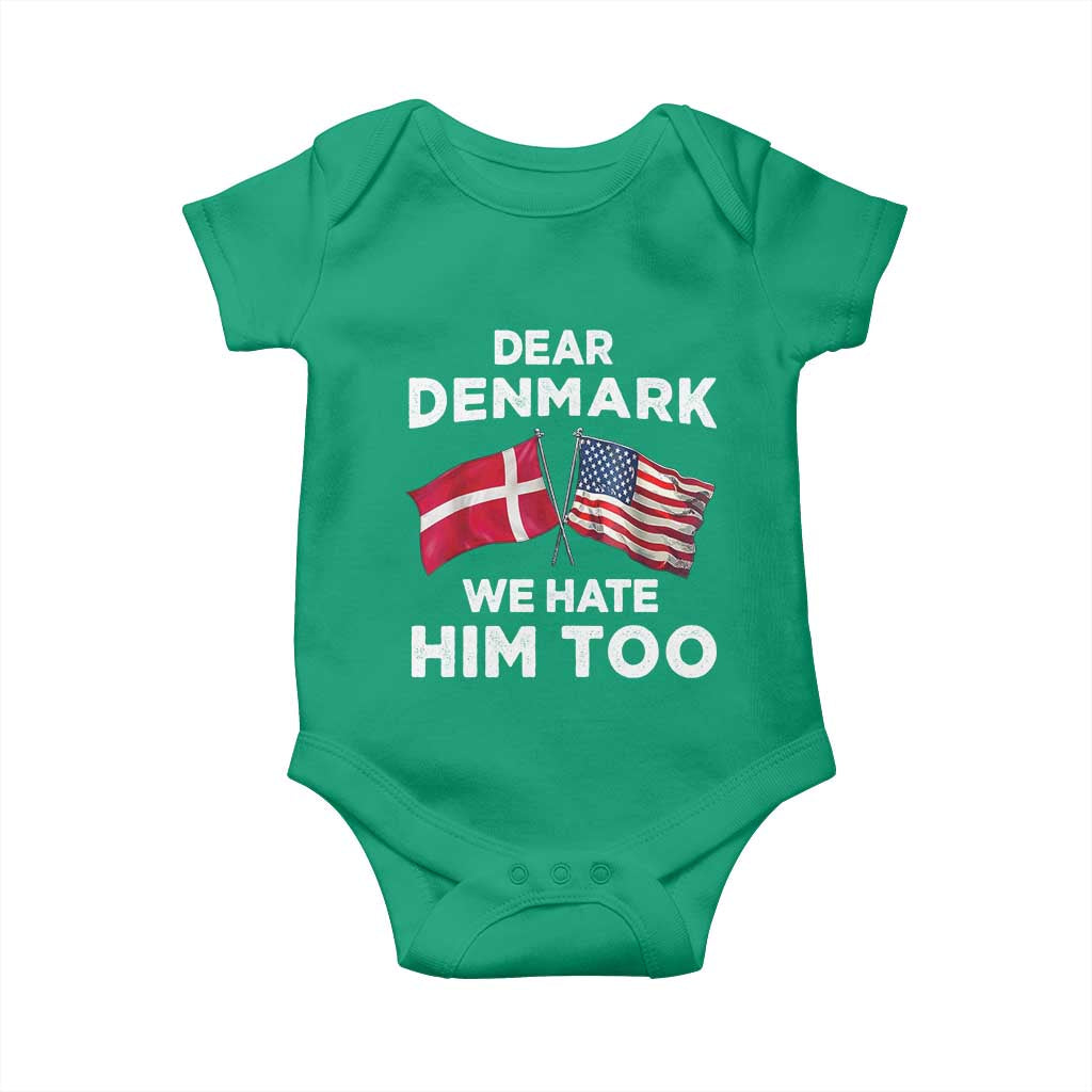 Dear Denmark We Hate Him Too Baby Onesie Funny Political Satire with US and Danish Flags TS02 Irish Green Print Your Wear
