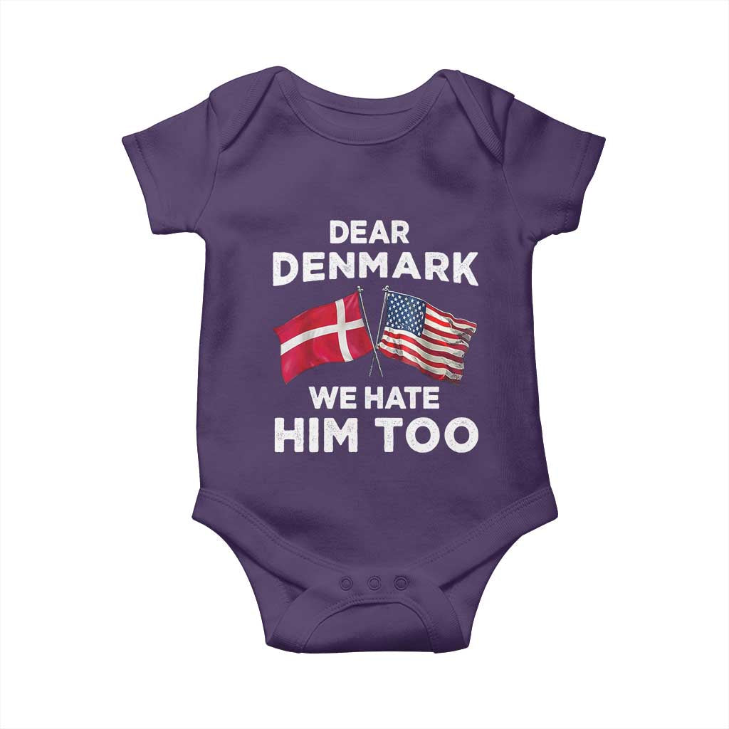 Dear Denmark We Hate Him Too Baby Onesie Funny Political Satire with US and Danish Flags TS02 Purple Print Your Wear