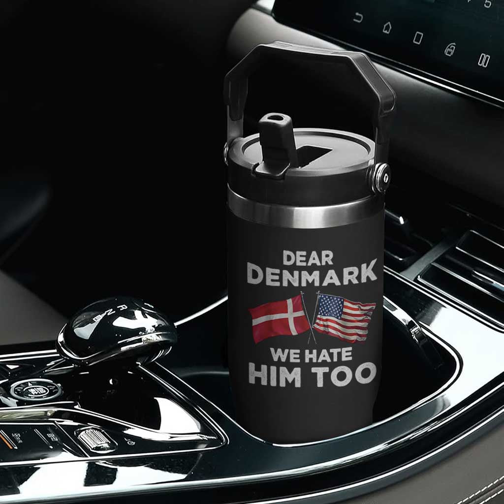 Dear Denmark We Hate Him Too Flip Straw Tumbler Funny Political Satire with US and Danish Flags TS02 Print Your Wear