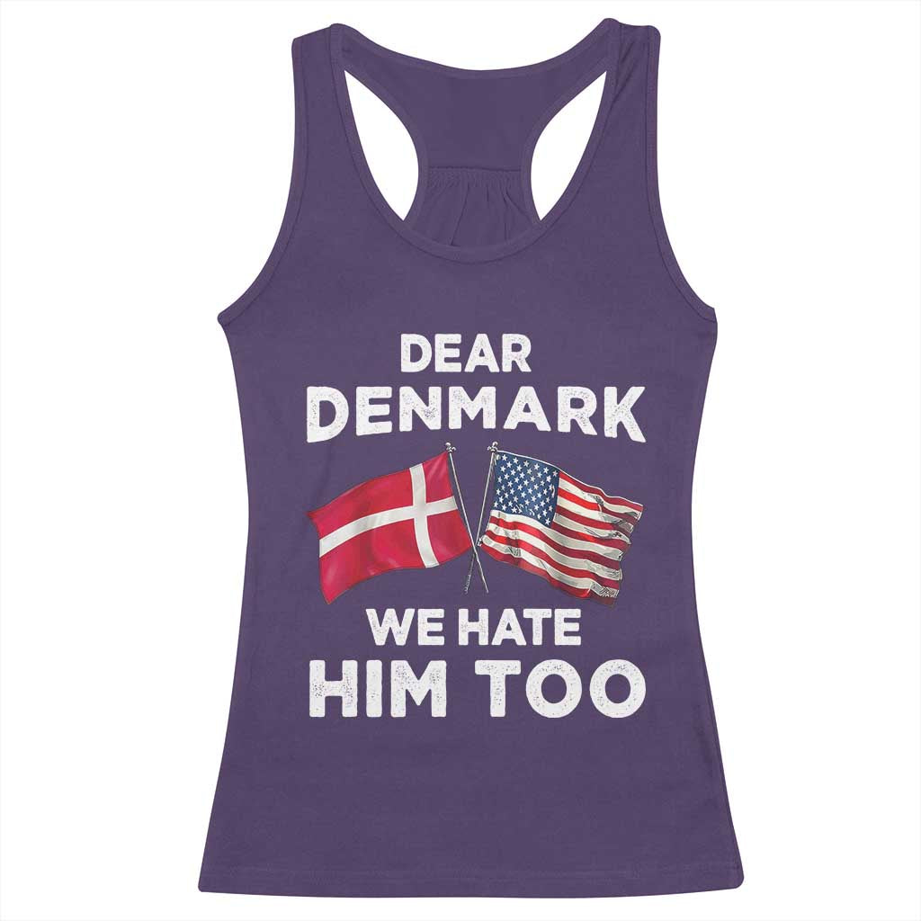 Dear Denmark We Hate Him Too Racerback Tank Top Funny Political Satire with US and Danish Flags TS02 Purple Print Your Wear