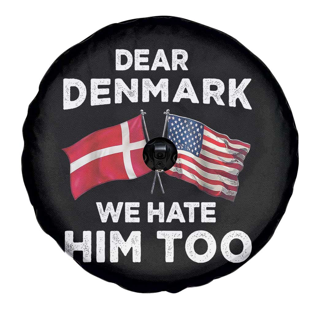 Dear Denmark We Hate Him Too Spare Tire Cover Funny Political Satire with US and Danish Flags TS02 Print Your Wear