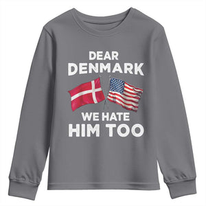 Dear Denmark We Hate Him Too Youth Sweatshirt Funny Political Satire with US and Danish Flags TS02 Charcoal Print Your Wear