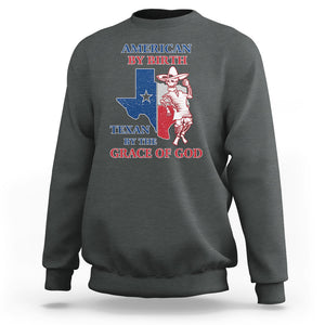 Texas Skeleton Sweatshirt American By Birth Texan By The Grace Of God Texas Flag TS02 Dark Heather Printyourwear