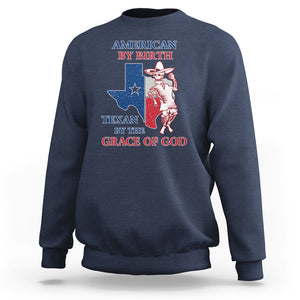 Texas Skeleton Sweatshirt American By Birth Texan By The Grace Of God Texas Flag TS02 Navy Printyourwear