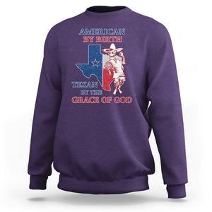 Texas Skeleton Sweatshirt American By Birth Texan By The Grace Of God Texas Flag TS02 Purple Printyourwear