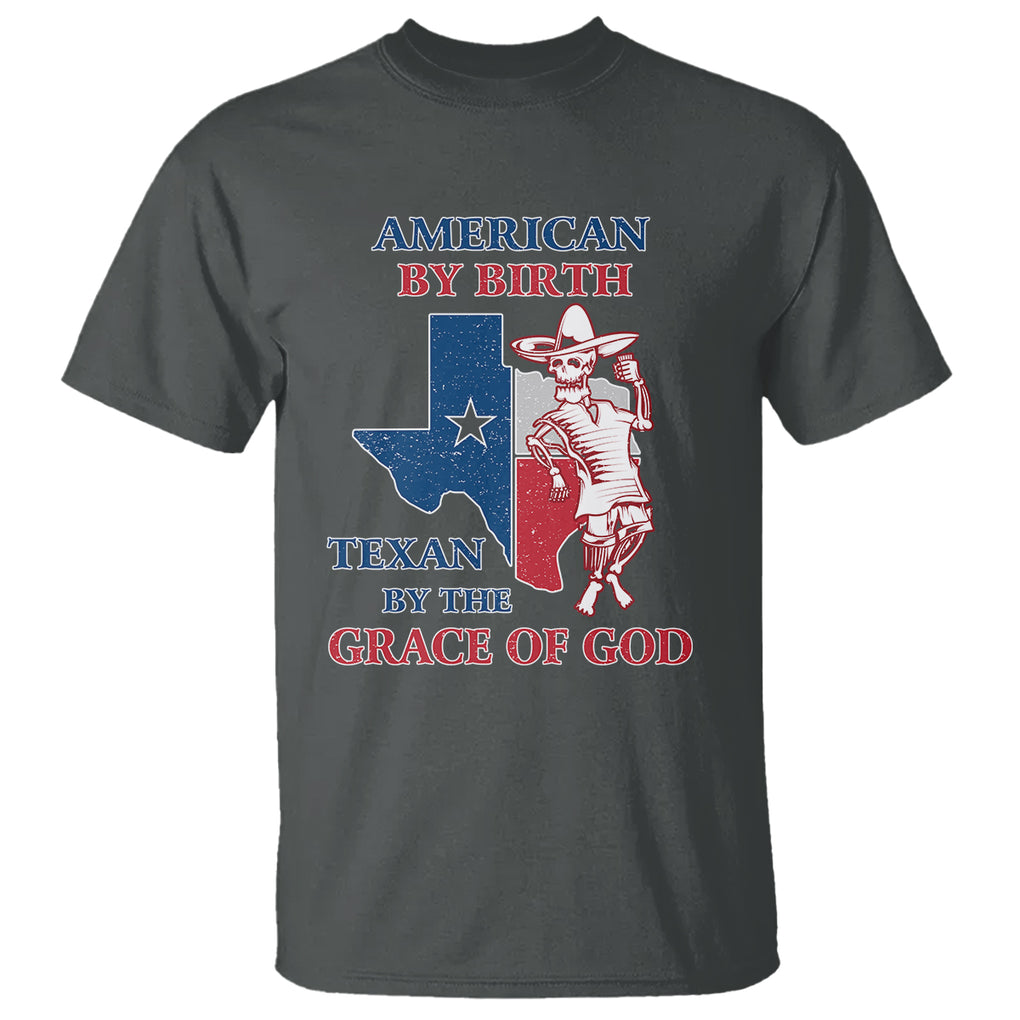 Texas Skeleton T Shirt American By Birth Texan By The Grace Of God Texas Flag TS02 Dark Heather Printyourwear