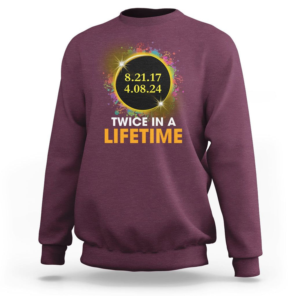 Total Solar Eclipse Sweatshirt Twice In A Life Time American Totality 2024 2017 TS02 Maroon Printyourwear