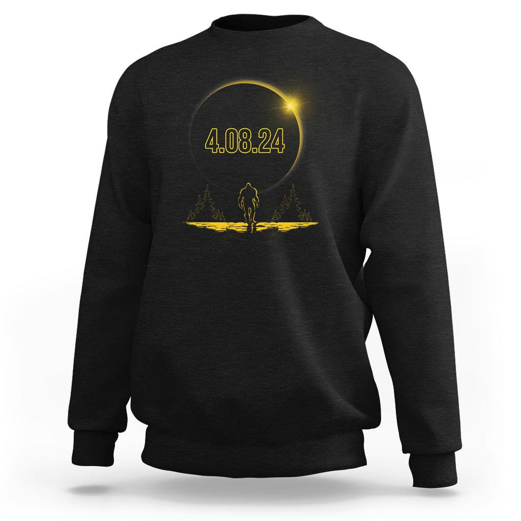 Total Solar Eclipse Bigfoot Sweatshirt American Totality April 8 2024 Sasquatch Silhouette TS02 Black Printyourwear