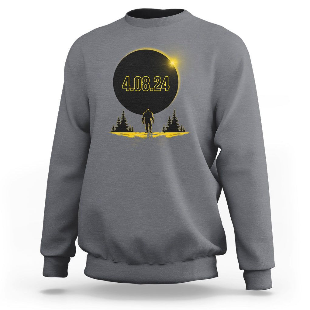 Total Solar Eclipse Bigfoot Sweatshirt American Totality April 8 2024 Sasquatch Silhouette TS02 Charcoal Printyourwear