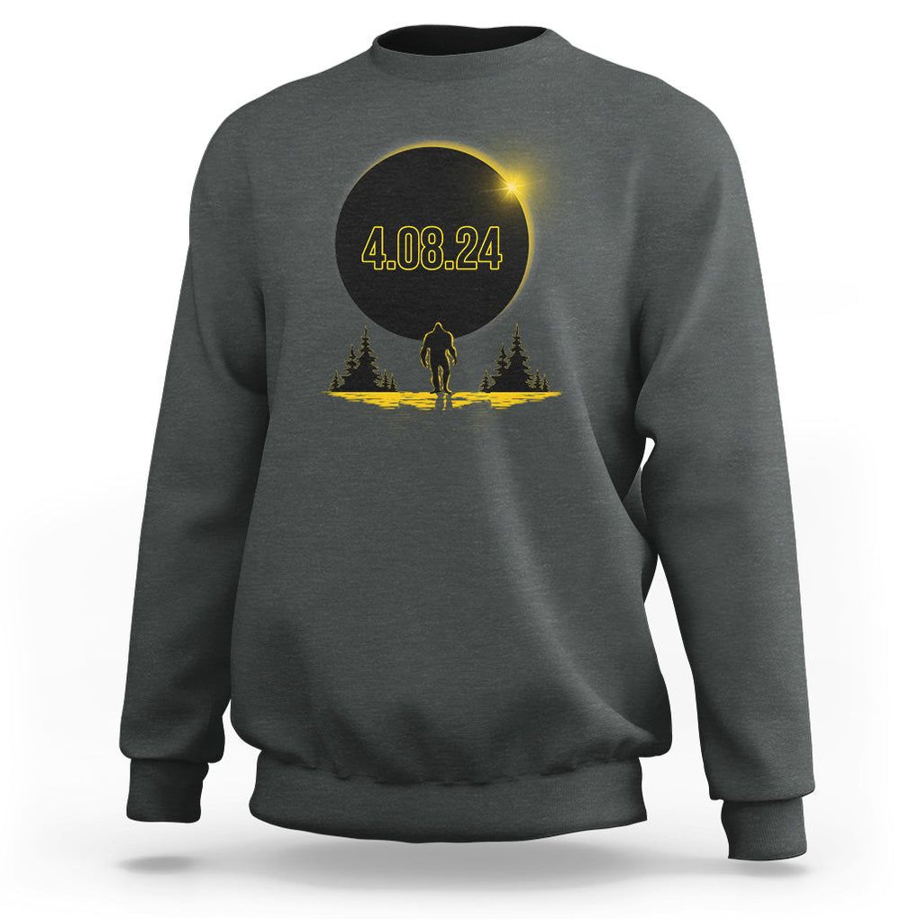Total Solar Eclipse Bigfoot Sweatshirt American Totality April 8 2024 Sasquatch Silhouette TS02 Dark Heather Printyourwear