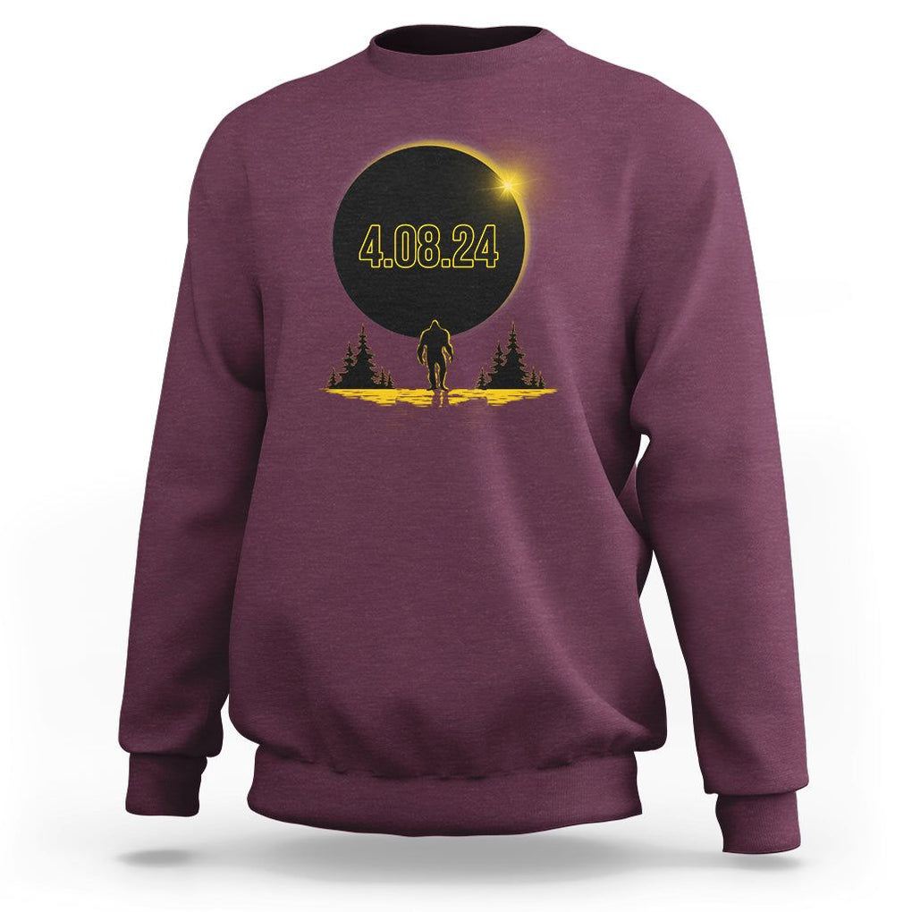 Total Solar Eclipse Bigfoot Sweatshirt American Totality April 8 2024 Sasquatch Silhouette TS02 Maroon Printyourwear