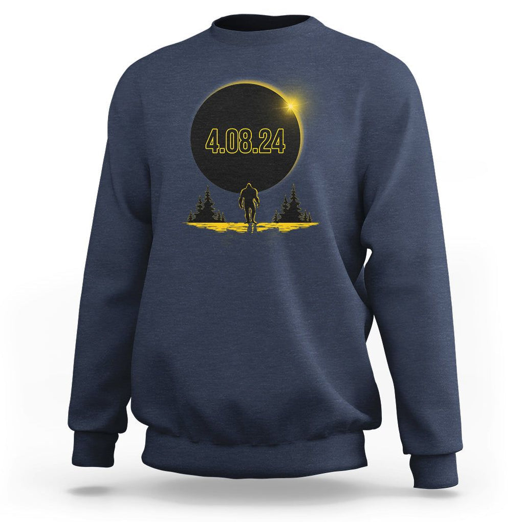 Total Solar Eclipse Bigfoot Sweatshirt American Totality April 8 2024 Sasquatch Silhouette TS02 Navy Printyourwear