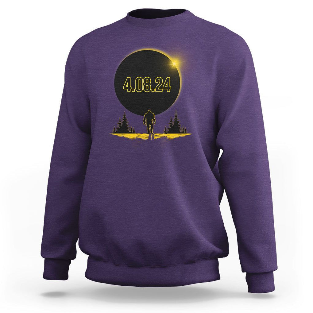 Total Solar Eclipse Bigfoot Sweatshirt American Totality April 8 2024 Sasquatch Silhouette TS02 Purple Printyourwear
