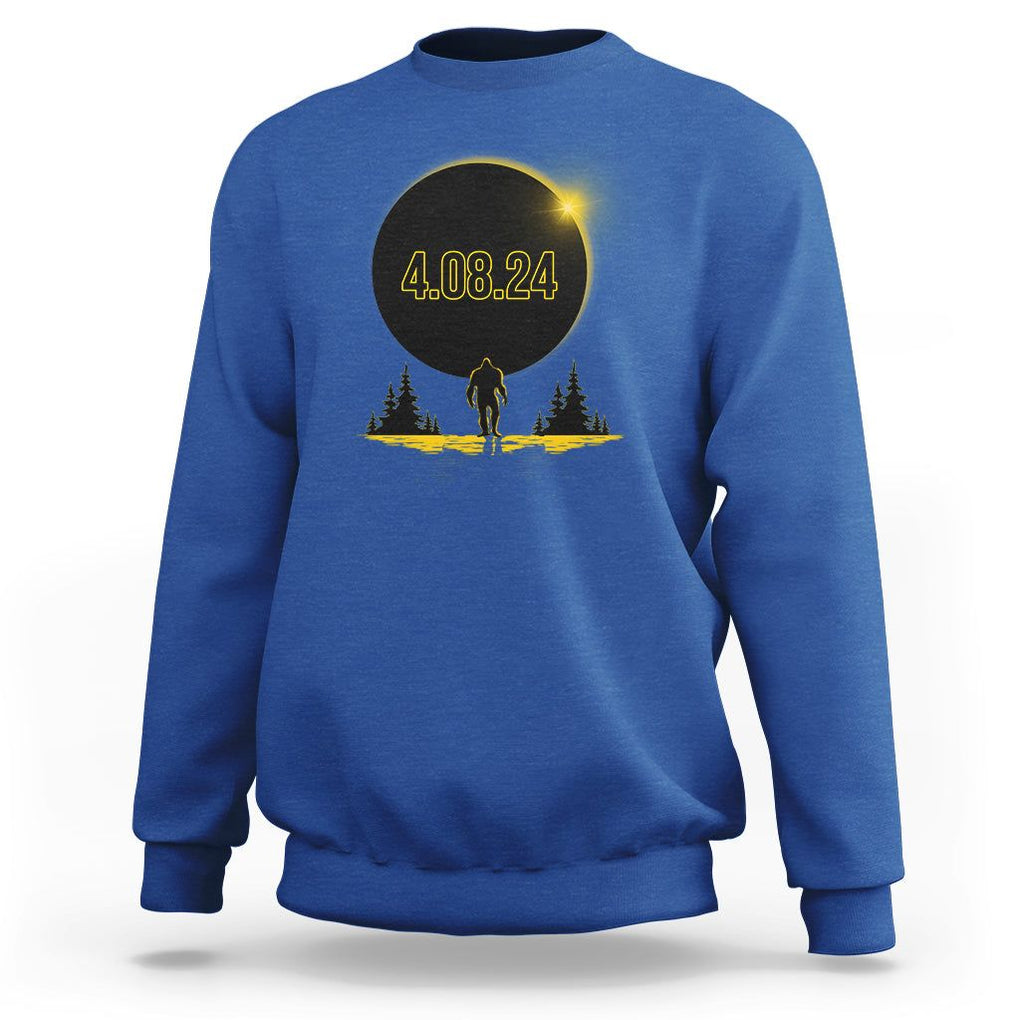 Total Solar Eclipse Bigfoot Sweatshirt American Totality April 8 2024 Sasquatch Silhouette TS02 Royal Blue Printyourwear