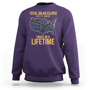 Total Solar Eclipse Sweatshirt Twice In A Life Time Tour Map American Totality 2024 2017 TS02 Purple Printyourwear