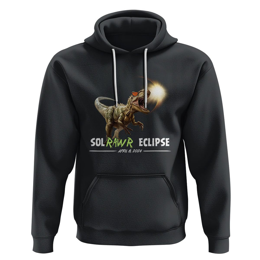 Total Solar Eclipse Dinosaur Hoodie Solrawr Eclipse April 8 2024 TS02 Black Printyourwear