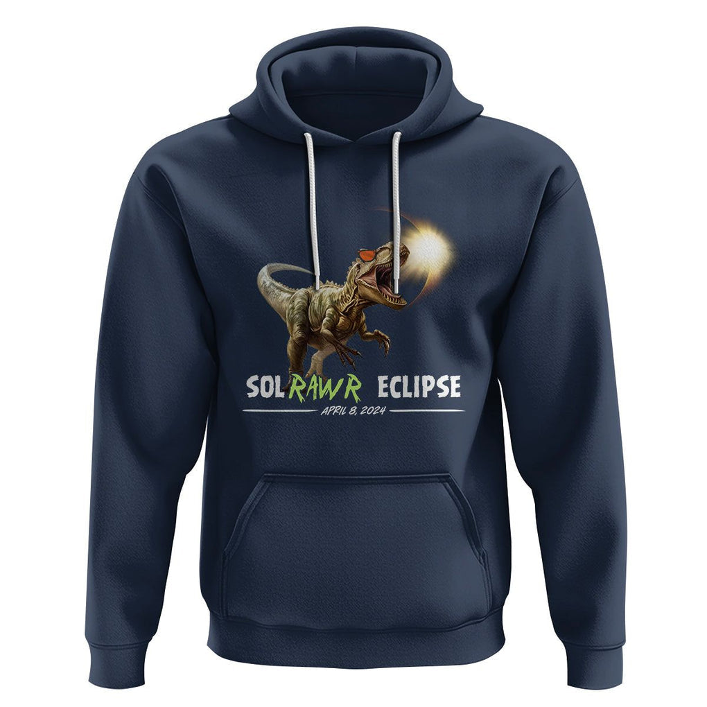 Total Solar Eclipse Dinosaur Hoodie Solrawr Eclipse April 8 2024 TS02 Navy Printyourwear