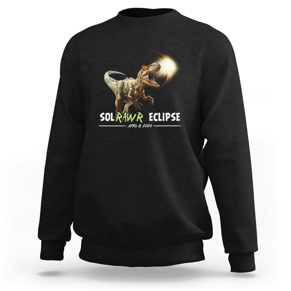 Total Solar Eclipse Dinosaur Sweatshirt Solrawr Eclipse April 8 2024 TS02 Black Printyourwear