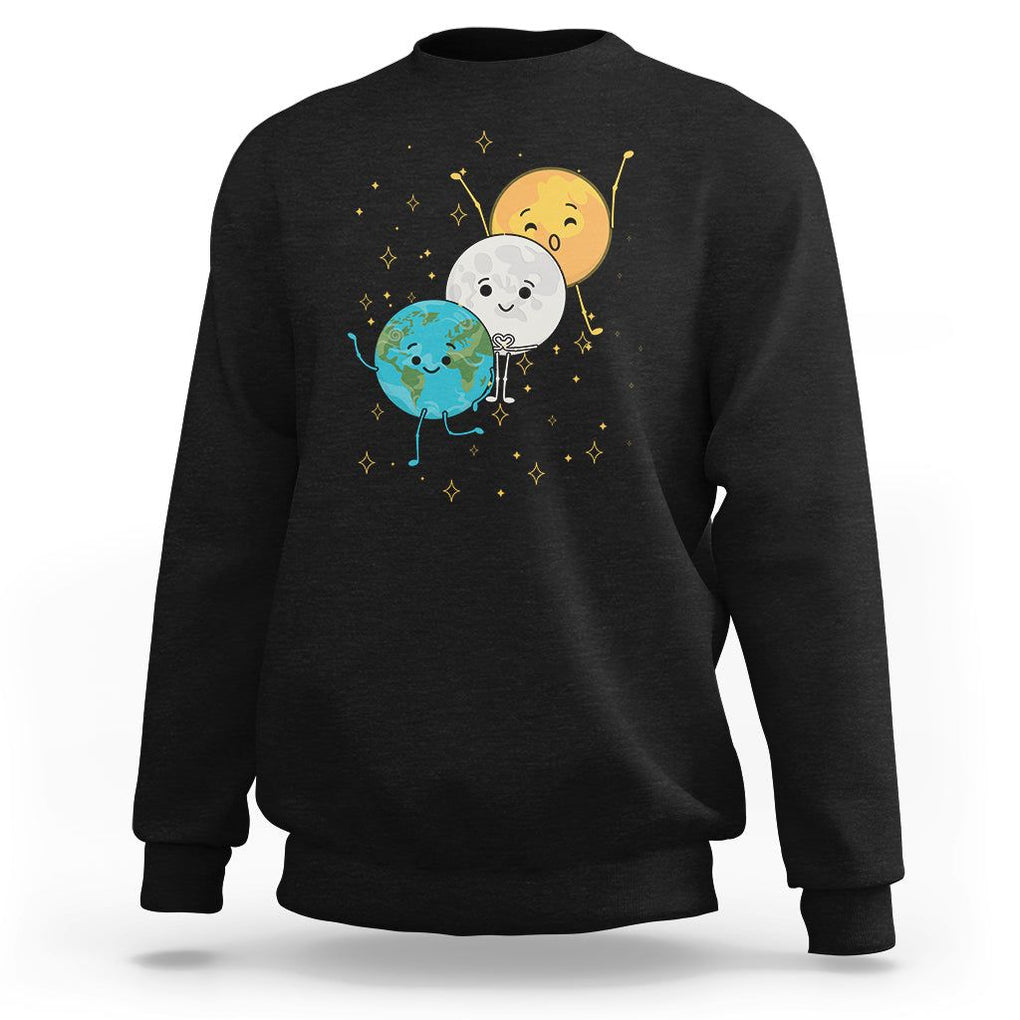 Funny Total Solar Eclipse Sweatshirt Cute Earth Moon Sun American Totality April 8 2024 TS02 Black Printyourwear
