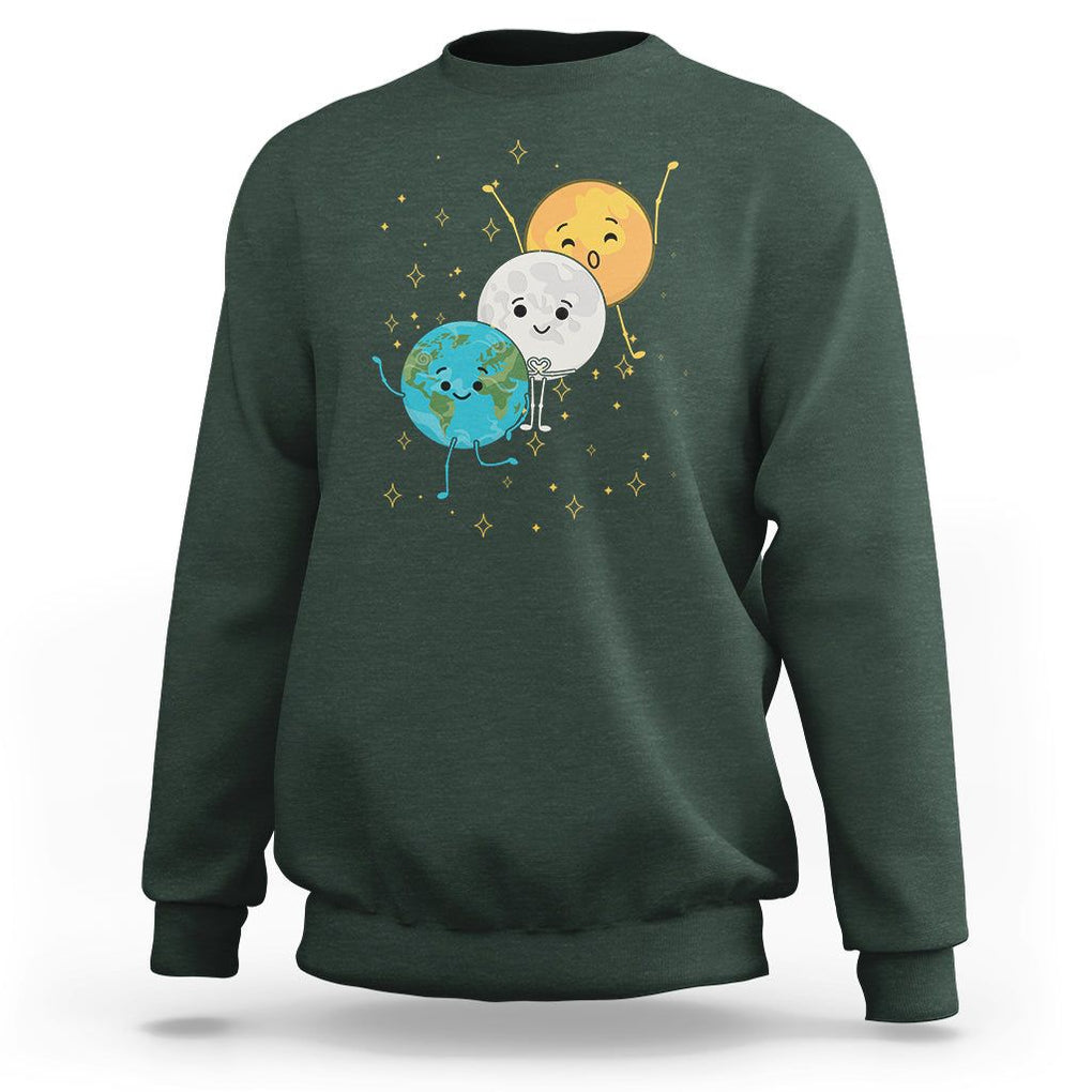 Funny Total Solar Eclipse Sweatshirt Cute Earth Moon Sun American Totality April 8 2024 TS02 Dark Forest Green Printyourwear