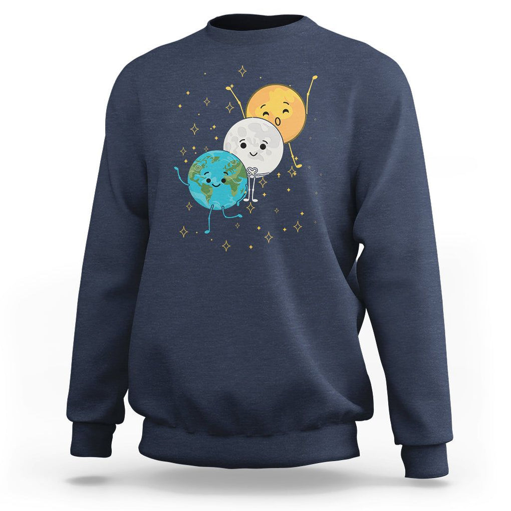 Funny Total Solar Eclipse Sweatshirt Cute Earth Moon Sun American Totality April 8 2024 TS02 Navy Printyourwear