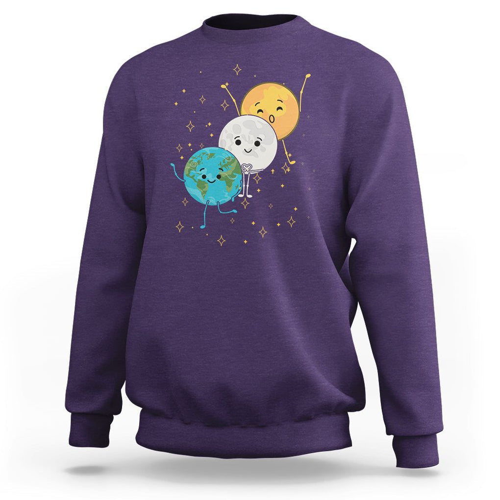 Funny Total Solar Eclipse Sweatshirt Cute Earth Moon Sun American Totality April 8 2024 TS02 Purple Printyourwear