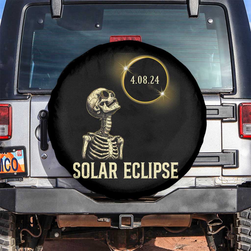 Total Solar Eclipse Skeleton Spare Tire Cover Funny Watching American Totality April 8 2024 Matching TS02 No hole Black Print Your Wear