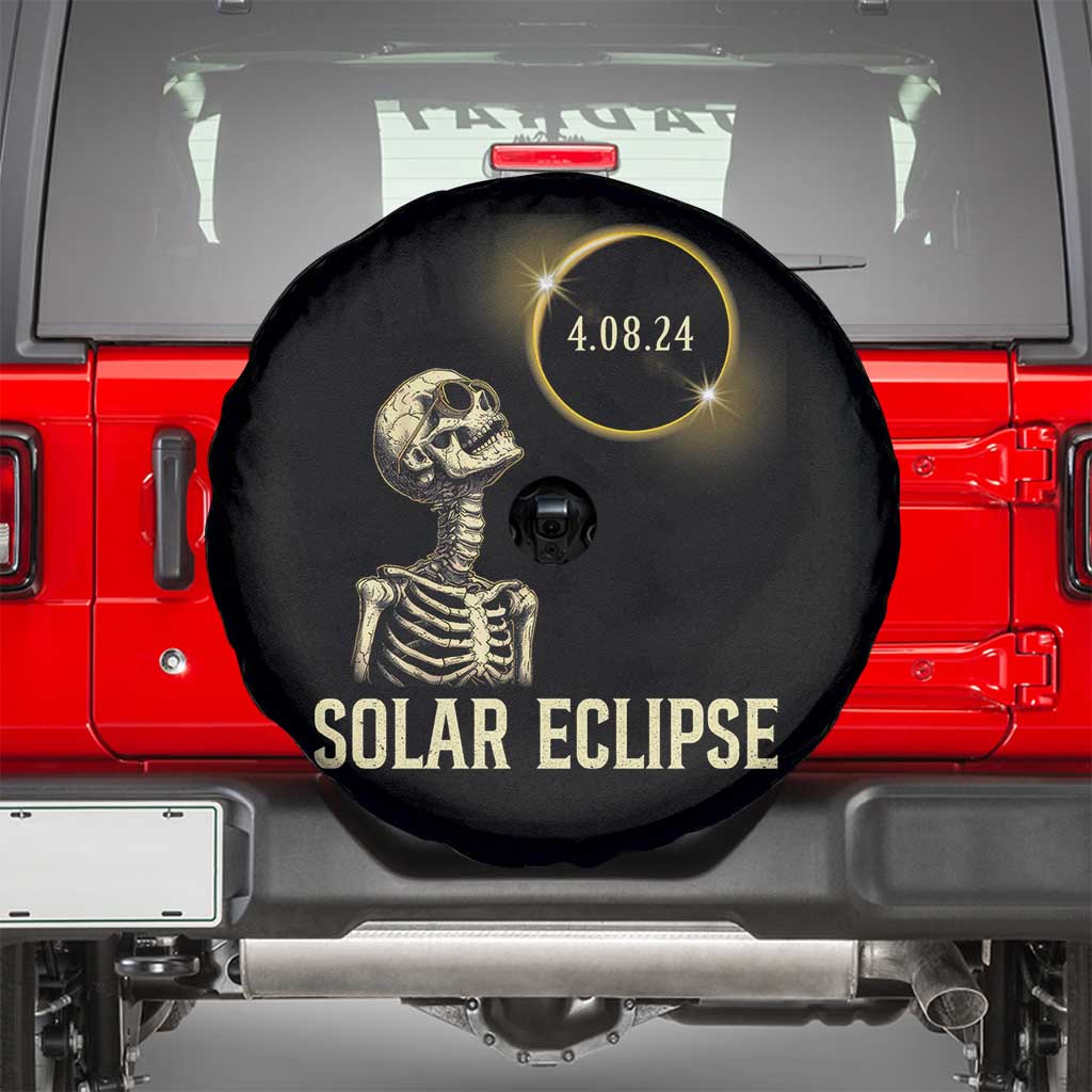 Total Solar Eclipse Skeleton Spare Tire Cover Funny Watching American Totality April 8 2024 Matching TS02 Black Print Your Wear
