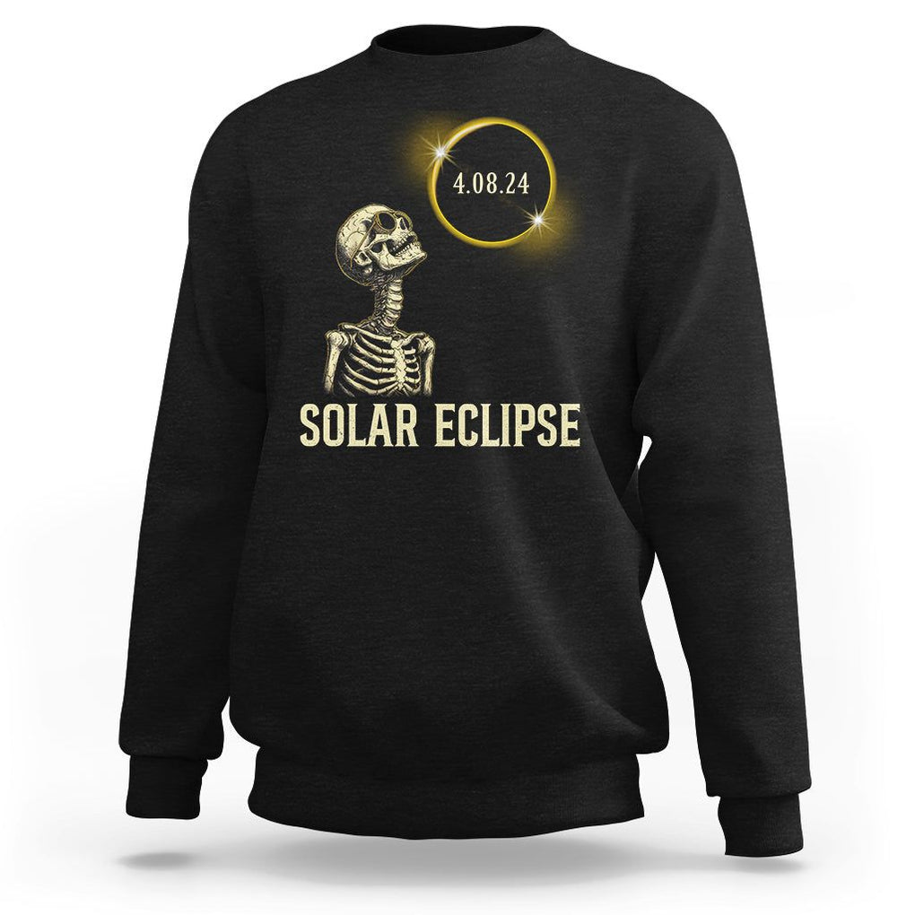 Total Solar Eclipse Skeleton Sweatshirt Funny Watching American Totality April 8 2024 Matching TS02 Black Printyourwear