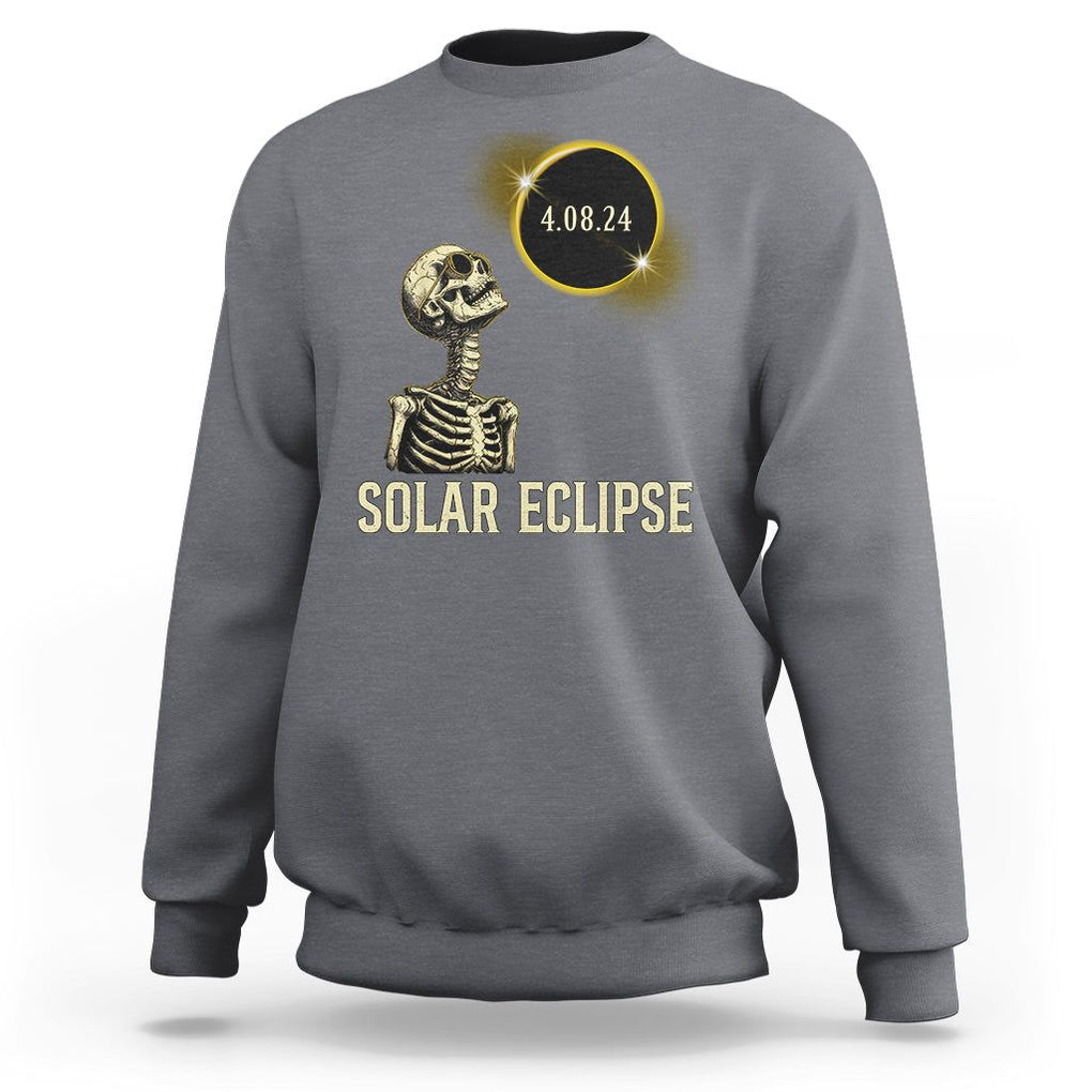 Total Solar Eclipse Skeleton Sweatshirt Funny Watching American Totality April 8 2024 Matching TS02 Charcoal Printyourwear