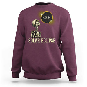Total Solar Eclipse Skeleton Sweatshirt Funny Watching American Totality April 8 2024 Matching TS02 Maroon Printyourwear
