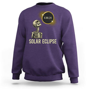 Total Solar Eclipse Skeleton Sweatshirt Funny Watching American Totality April 8 2024 Matching TS02 Purple Printyourwear
