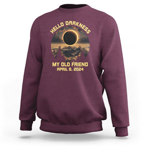 Total Solar Eclipse Sweatshirt Hello Darkness My Old Friend April 8 2024 American Totality TS02 Maroon Printyourwear