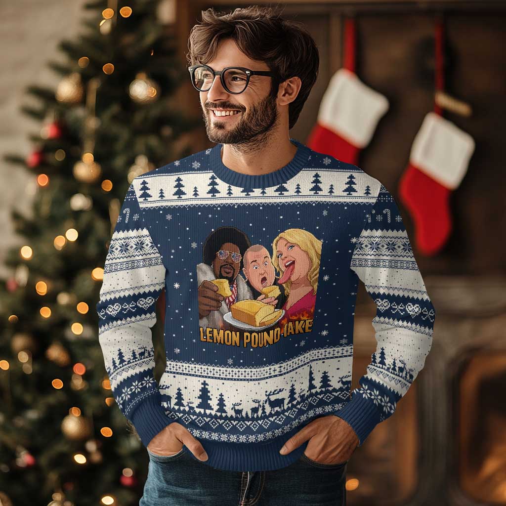 Funny Lemon Pound Cake Meme Ugly Christmas Sweater Retro Edgy Music Humor Gift for Party Lovers TS02 Navy Beige Print Your Wear