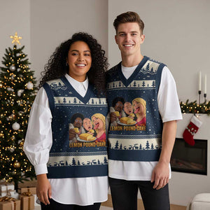 Funny Lemon Pound Cake Meme V-Neck Knit Sweater Vest Retro Edgy Music Humor Gift for Party Lovers TS02 Navy Beige Print Your Wear